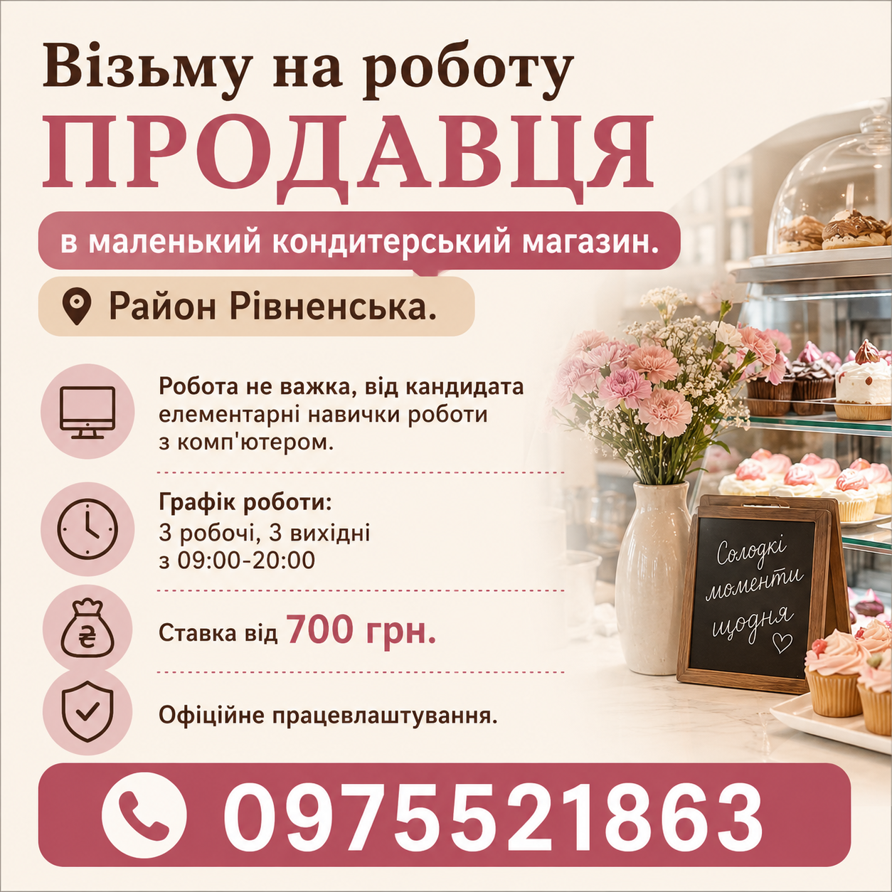 Продавець в маленький кондитерський магазин